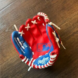 Rawlings Red and Blue Youth Baseball Glove with White Lacing